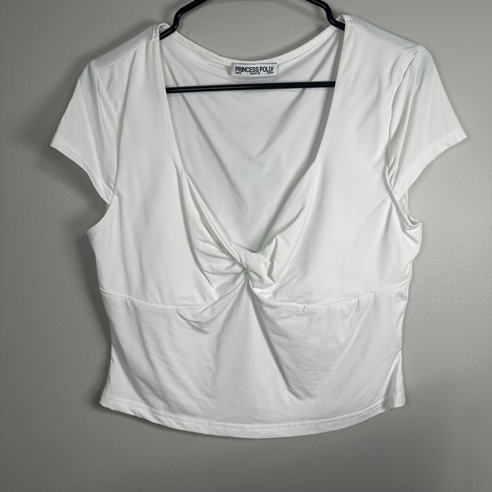 Princess Polly White Cropped Twist V-Neck Top SZ 12